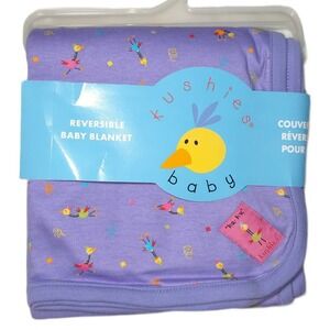 Kushies Purple Ku Ku Bird Baby Blanket Pink Stripe Cotton Reversible Girl Lovey